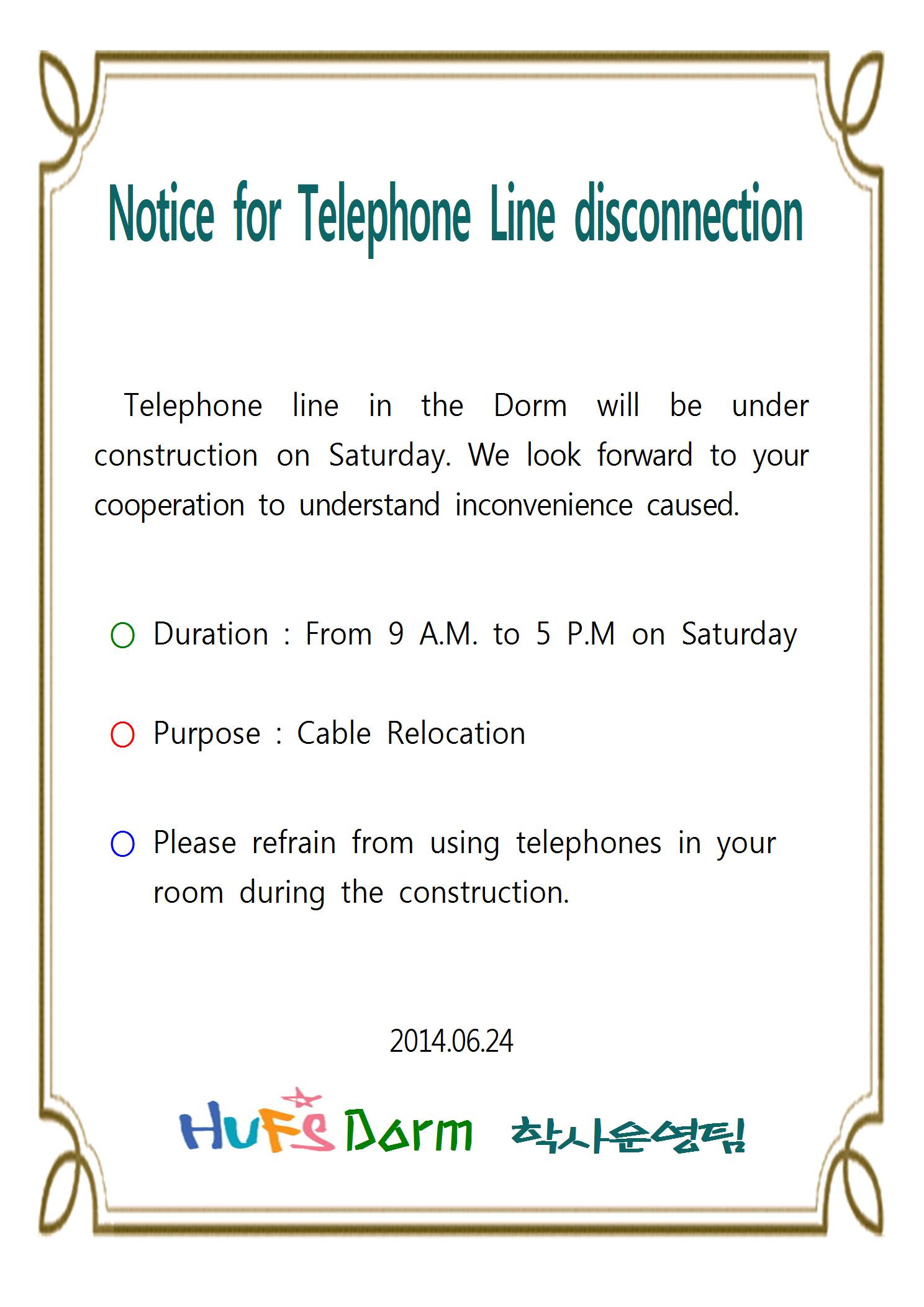 Notice for Telephone Line disconnection